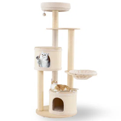 Breebe Wooden Kitten Tower With Sisal Scratching Posts And 2 Condos In Neutral