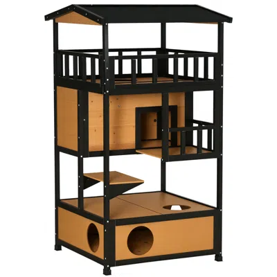 Breebe Wooden Outdoor Cat House With Asphalt Roof And Escape Doors In Yellow