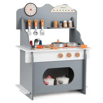 Breebe Wooden Play Kitchen For Kids Pretend Play Toy Kitchen Set With Clock Gift For Boys And Girls 3 + In Gray