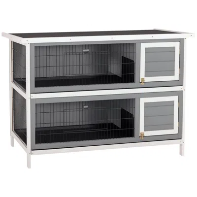 Breebe Wooden Rabbit Hutch With Dividers, Asphalt Roof For Outdoor Use In Gray