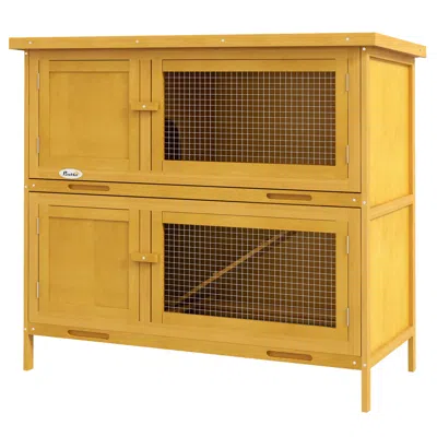 Breebe Wooden Rabbit Hutch With Ramp, Indoor Outdoor Small Pet House In Yellow