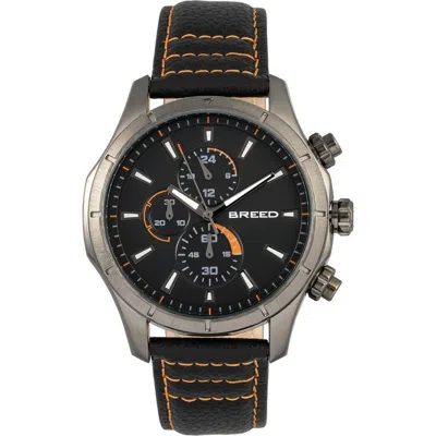 Breed Lacroix Chronograph Leather-band Watch In Gunmetal/orange