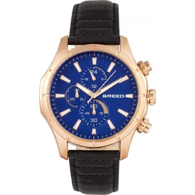 Breed Lacroix Chronograph Leather-band Watch In Rose Gold/black