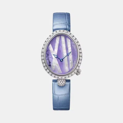 Pre-owned Breguet Lavender Mop 18k White Gold Reine De Naples 9818bb Women's Wristwatch 32.7 Mm X 27 Mm