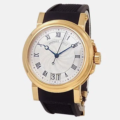 Pre-owned Breguet Marine Big Date 5817ba/12/9v8 Automatic Silver 18k Yellow Gold Men's Wristwatch 39 Mm