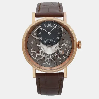 Pre-owned Breguet Skeleton 18k Rose Gold Tradition Manual Winding Men's Wristwatch 40 Mm In Black