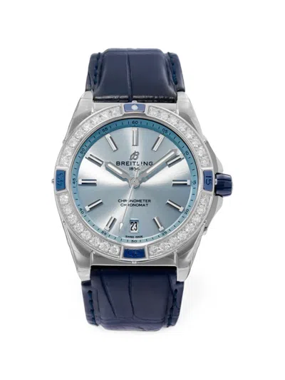 Pre-owned Breitling 2025 Chronomat Diamond 38mm Watch In Blue