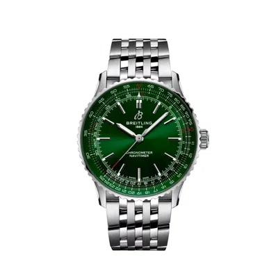 Pre-owned Breitling A17329371l1a1 Navitimer Automatic Green Dial Ss Bracelet 41mm