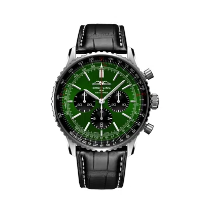 Pre-owned Breitling Ab0137241l1p1 Navitimer B01 Chronograph 46 Green Dial Black Subs Black