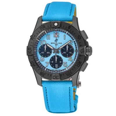 Breitling Avenger B01 Chronograph 42 Night Mission Turquoise Dial Leather Strap Men's Watch Sb0146101l1x1 In Blue