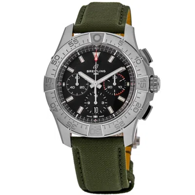 Breitling Avenger B01 Chronograph 44 Black Dial Leather Strap Men's Watch Ab0147101b1x2 In Green