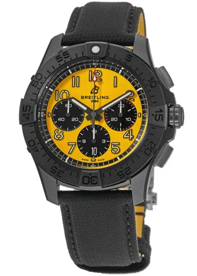 Breitling Avenger B01 Chronograph 44 Night Mission Automatic Yellow Dial Black Leather Strap Men's Watch Sb014 In Neutral