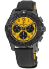 Breitling Avenger B01 Chronograph 44 Night Mission Automatic Yellow Dial Black Leather Strap Men's Watch Sb014 In Yellow