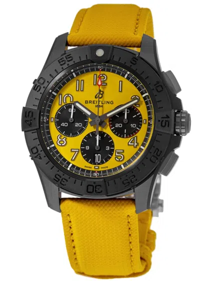 Breitling Avenger B01 Chronograph 44 Night Mission Automatic Yellow Dial Leather Strap Men's Watch Sb0147101i1