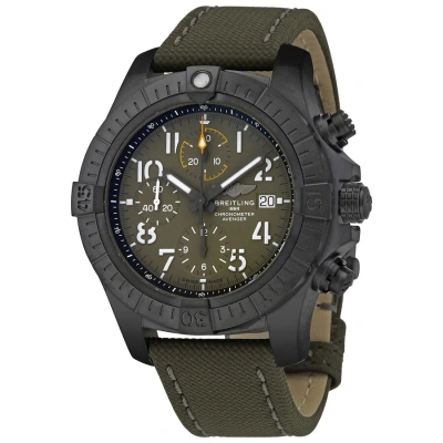 Breitling Avenger Night Mission Chronograph Automatic Chronometer Khaki Green Dial Men's Watch V1331 In Black / Green / Khaki