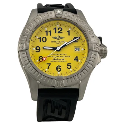 Pre-owned Breitling Avenger Seawolf E17370 44mm Yellow Dial Titanium Rubber Strap