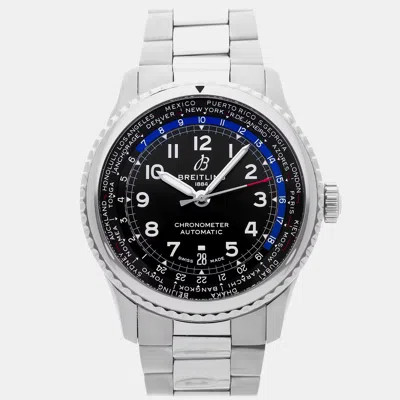 Pre-owned Breitling Aviator 8 B35 Unitime 43 Ab3521u41b1a1 Black Stainless Steel Automatic Men's Watch 43mm