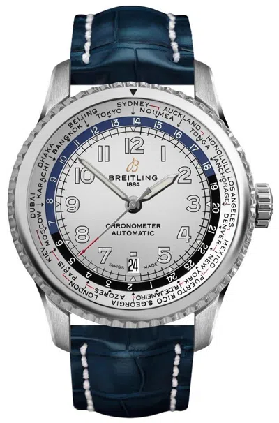 Pre-owned Breitling Aviator 8 Unitime White & Blue Dial Mens Watch Ab3521u01g1p4 Sale