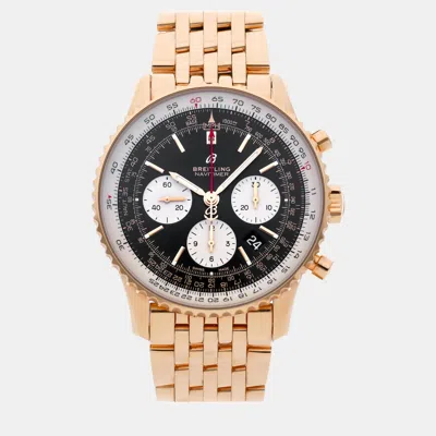 Pre-owned Breitling Black 18k Rose Gold Navitimer Rb0121211b1r1 Automatic Men's Wristwatch 43 Mm