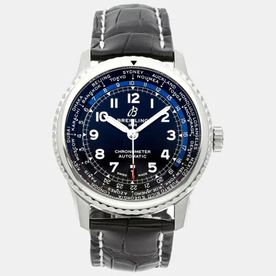 Pre-owned Breitling Black Stainless Steel Aviator Ab3521u41b1p2 Automatic Men's Wristwatch 43 Mm