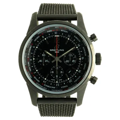 Pre-owned Breitling Black Steel Transocean Chronograph Unitime Pilot 46mm