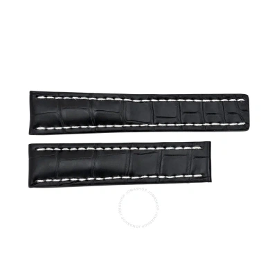 Breitling Black Watch Band Strap With White Contrast Stitching 22-20mm
