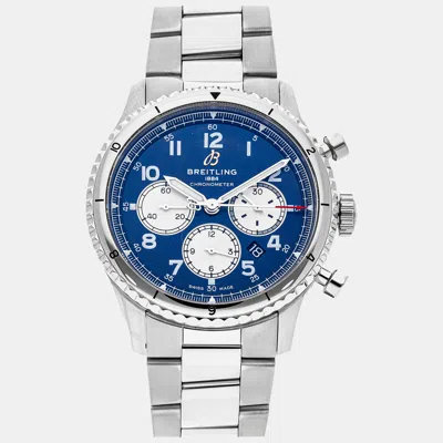 Pre-owned Breitling Blue Stainless Steel Aviator Ab0119131c1a1 Automatic Men's Wristwatch 43 Mm