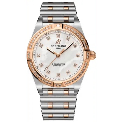Breitling Chronomat 28 Mother Of Pearl Dial 18k Rose Gold Diamond Bezel Steel Women's Watch U72310531a1u1 In Multi