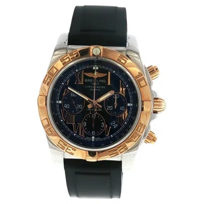 Pre-owned Breitling Chronomat 44 Mm Black Dial Rubber Strap Automatic Watch Ss/18krg Case
