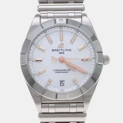 Pre-owned Breitling Chronomat A77310 Quartz White Stainless Steel Women's Wristwatch 32 Mm