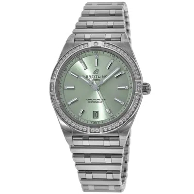 Breitling Chronomat Automatic 36 Green Dial Diamond Bezel Steel Women's Watch A10380591l1a1 In Silver