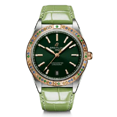 Breitling Chronomat Automatic 36 South Sea Green Dial Leather Strap Women's Watch U10380611l1p1