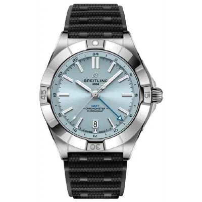 Breitling Chronomat Automatic Gmt 40 Blue Dial Platinum Bezel Rubber Strap Men's Watch P32398101c1s2