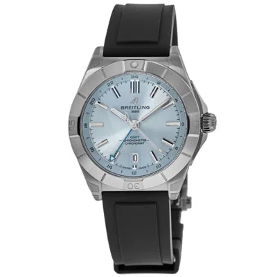 Breitling Chronomat Automatic Gmt 40 Ice Blue Dial Platinum Bezel Black Rubber Strap Men's Watch P32398101c1s1
