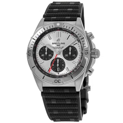 Breitling Chronomat B01 42 Silver Chronograph Dial Black Rubber Strap Men's Watch Ab0134101g1s2