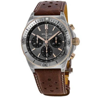 Breitling Chronomat B01 42 Triumph Edition Automatic Chronograph 18k Rose Gold Bezel Leather Strap Men's Watch In Grey