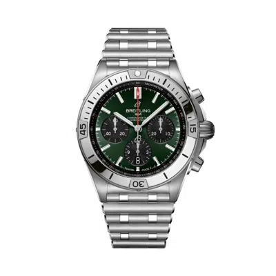 Pre-owned Breitling Chronomat B01 42mm Green Dial Bullet Bracelet Watch Ab0134101l2a1