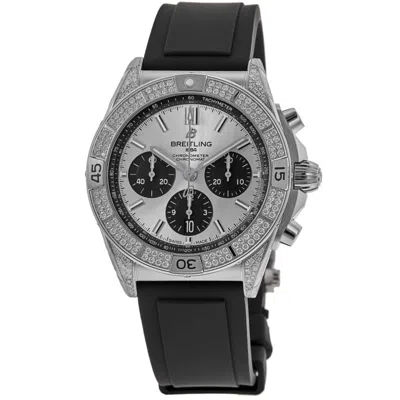 Breitling Chronomat B01 Chronograph Automatic Silver Dial Diamond Bezel Black Rubber Strap Men's Watch Ab01347