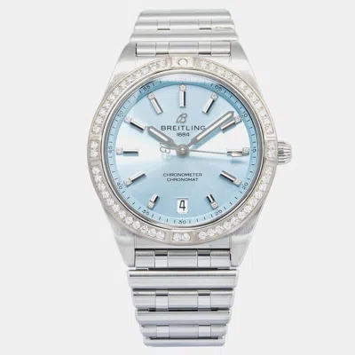 Pre-owned Breitling Chronomat G10380 Automatic Blue 18k White Gold Stainless Steel Diamond Women's Wristwatch 36 Mm