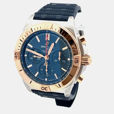 Pre-owned Breitling Chronomat Ub0134101c1s1 Blue 18k Rose Gold Stainless Steel Automatic Men's Watches 42mm