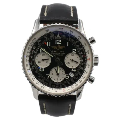 Pre-owned Breitling Chronometre Navitimer Stainless Steel Leather Strap Mens Watch A23322 In Multi
