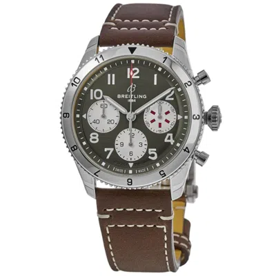 Breitling Classic Avi Chronograph 42 Curtiss Warhawk Green Dial Leather Strap Men's Watch A233802a1l1x1