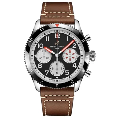 Breitling Classic Avi Chronograph 42 Mosquito Black Dial Leather Strap Men's Watch Y233801a1b1x1 In Brown