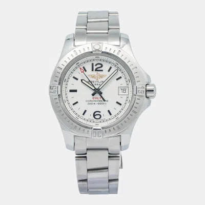 Pre-owned Breitling Colt A7738811/g793 Quartz White Stainless Steel Women's Wristwatch 33 Mm