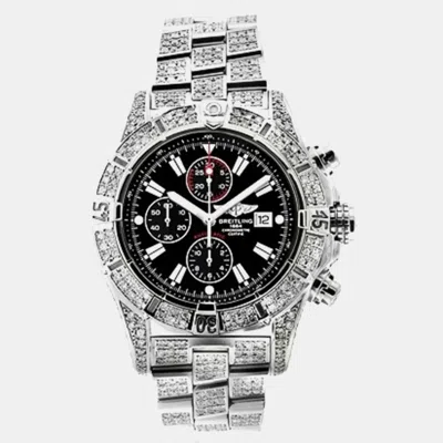Pre-owned Breitling Customised Black 15ct Diamond Stainless Steel Super Avenger A13370 Automatic Men's Wristwatch 48 Mm