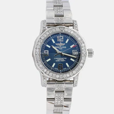 Pre-owned Breitling Customised Blue 7.00 Ct Diamond Stainless Steel Colt A7738711 Quartz Women's Wristwatch 33mm