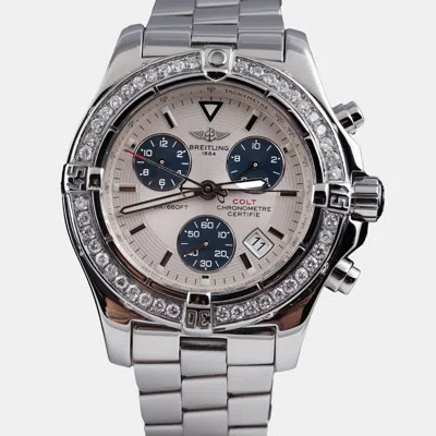 Pre-owned Breitling Customised Diamond Stainless Steel Colt A73380 Quartz Men's Wristwatch 41mm In White