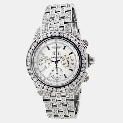 Pre-owned Breitling Customised White 15.00 Ct Diamond Stainless Steel Crosswind A44355 Automatic Men's Wristwatch 48mm