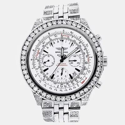Pre-owned Breitling Customised White 20.00ct Diamond Stainless Steel Bentley A4436412 Automatic Men's Wristwatch 48 Mm