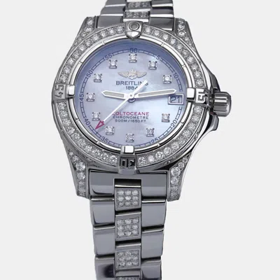 Pre-owned Breitling Customised White Mop 5.0ct Diamond Stainless Steel Colt A77380 Quartz Men's Wristwatch 33mm
